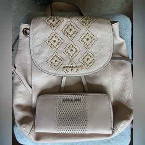 Michael Kors Backpack with Gold Bead Detail and matching wallet